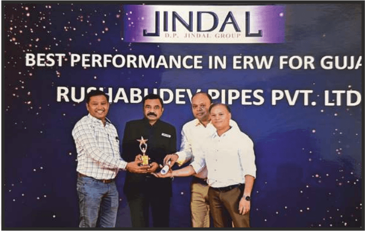 Best Performance Award in ERW for Gujarat by Jindal - Rushabhdev Pipes Pvt. Ltd.